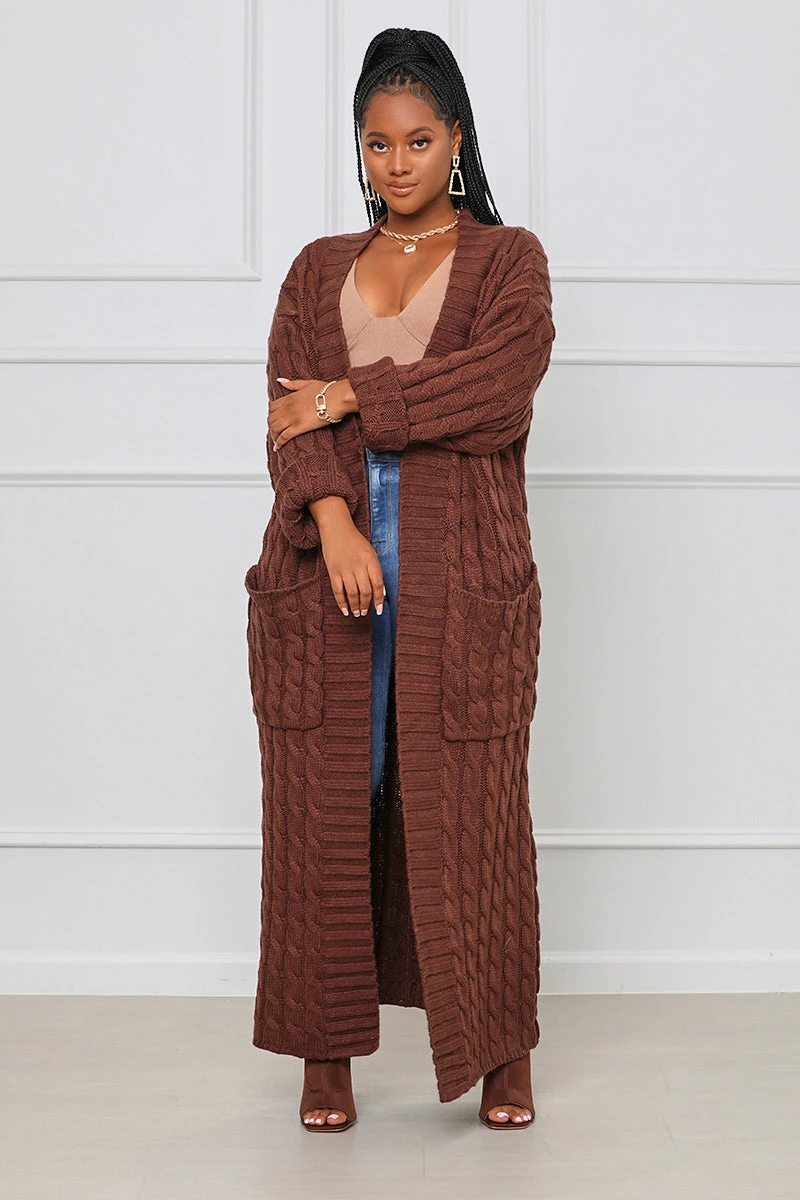 In My Feelings Longline Cardigan (Brown) 1 In My Feelings Longline Cardigan (Brown)