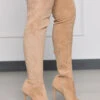 Lori Thigh High Peep Toe Boot (Taupe)- FINAL SALE