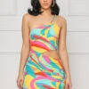 That Girl Abstract Cut-Out Mini Dress (Yellow Multi)- FINAL SALE