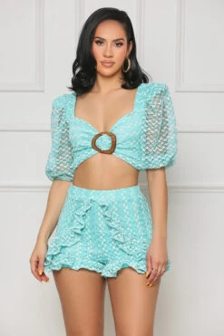 In Demand Crochet Knit Shorts Set (Blue Multi)- FINAL SALE