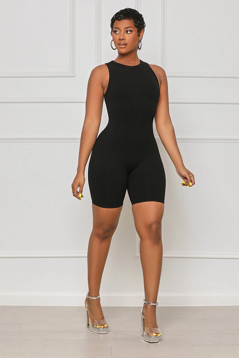Contour Ribbed Romper (Black) 2 Contour Ribbed Romper (Black) - Image 2