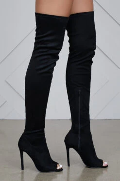 Lori Thigh High Peep Toe Boot (Black)- FINAL SALE