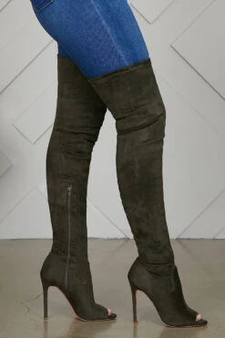 Lori Thigh High Peep Toe Boot (Olive)- FINAL SALE