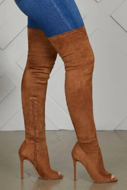 Lori Thigh High Peep Toe Boot (Chestnut)- FINAL SALE