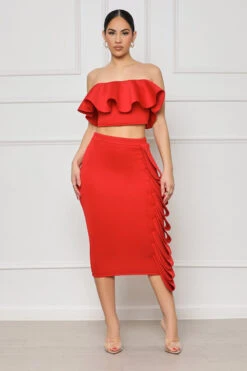 Born Elegant Peplum Skirt Set (Red)- FINAL SALE
