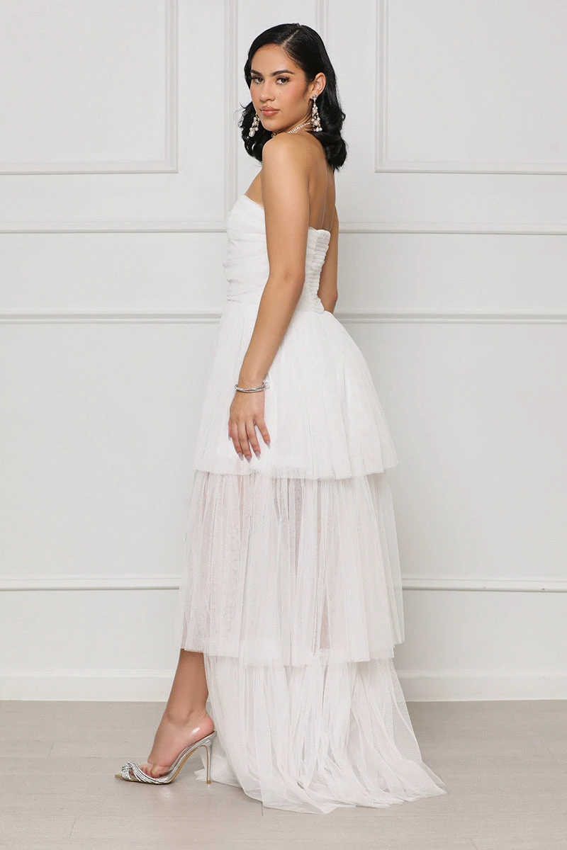 Strapless Tulle Gown (White)- FINAL SALE 3 Strapless Tulle Gown (White)- FINAL SALE - Image 3