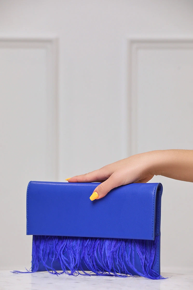 Everlee Feathered Clutch (Blue) 2 Everlee Feathered Clutch (Blue) - Image 2