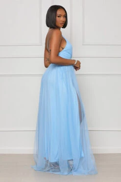 Givin' Glamour Plunge Tulle Dress (Blue)- FINAL SALE -Lilly's Kloset lilly3 22 2320156