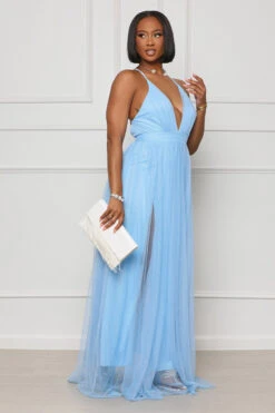 Givin' Glamour Plunge Tulle Dress (Blue)- FINAL SALE -Lilly's Kloset lilly3 22 2320191