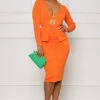 Feeling You Plunge Skirt Set (Orange)- FINAL SALE