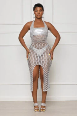 Glimmer Crochet Cover-Up Dress (Silver)- FINAL SALE