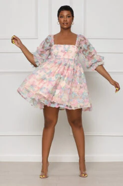 Fancy Floral Mesh Babydoll Dress (Pink Multi)- FINAL SALE