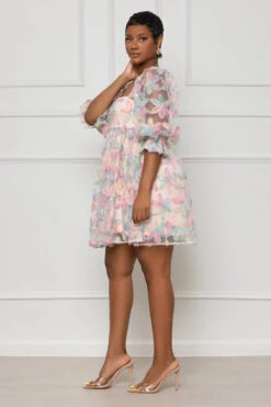 Fancy Floral Mesh Babydoll Dress (Pink Multi)- FINAL SALE -Lilly's Kloset lilly3 22 2322143