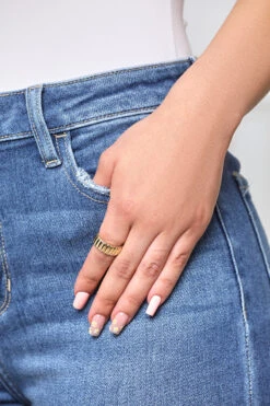 Plated Ribbed Gold Ring