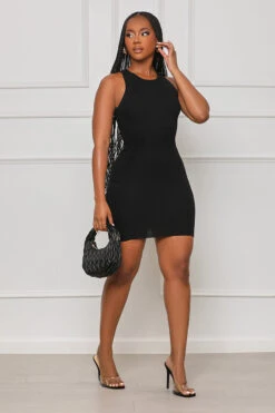 Sophisticated Style Ribbed Dress (Black)