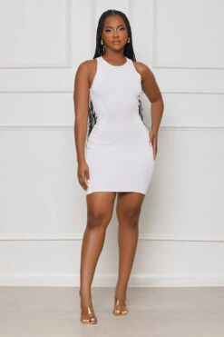 Sophisticated Style Ribbed Dress (White) -Lilly's Kloset lilly4 11 233737