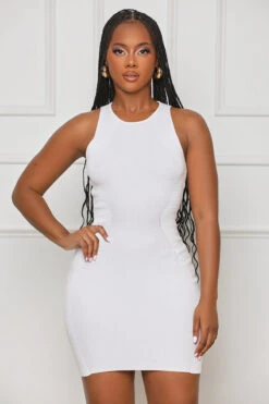 Sophisticated Style Ribbed Dress (White)