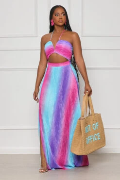 Tropical Living Halter Top Maxi Dress (Pink Multi)