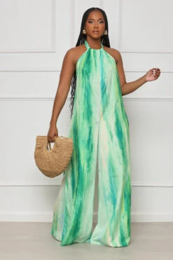 Catching Sunsets Halter Jumpsuit (Green Multi)- FINAL SALE