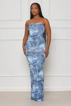 Must Be Denim Tube Maxi Dress (Blue Multi)- FINAL SALE -Lilly's Kloset lilly4 11 234198