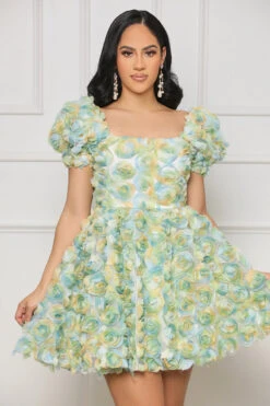 Counting Flowers Mesh Babydoll Dress (Green Multi)- FINAL SALE -Lilly's Kloset lilly4 18 235464