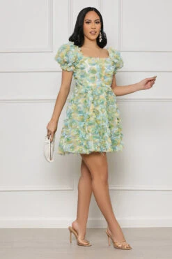 Counting Flowers Mesh Babydoll Dress (Green Multi)- FINAL SALE -Lilly's Kloset lilly4 18 235480