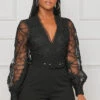 Love In Lace Belted Romper (Black)- FINAL SALE
