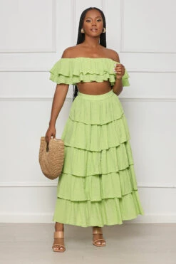 Let's Salsa Crop Ruffle Skirt Set (Green)- FINAL SALE -Lilly's Kloset lilly4 18 236141