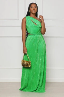 Summer Games One Shoulder Plisse Maxi Dress (Green)- FINAL SALE -Lilly's Kloset lilly4 18 236207