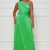 Summer Games One Shoulder Plisse Maxi Dress (Green)- FINAL SALE