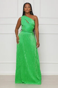 Summer Games One Shoulder Plisse Maxi Dress (Green)- FINAL SALE