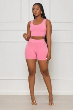 Lilly's Kloset 6 Contour Ribbed Biker Short Set (Pink Carnation)