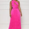 Summer Games One Shoulder Plisse Maxi Dress (Pink)