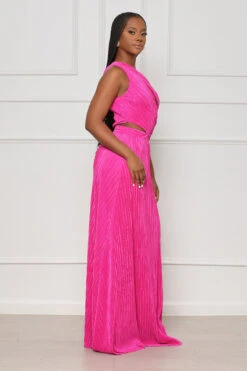 Summer Games One Shoulder Plisse Maxi Dress (Pink) -Lilly's Kloset lilly4 18 236380