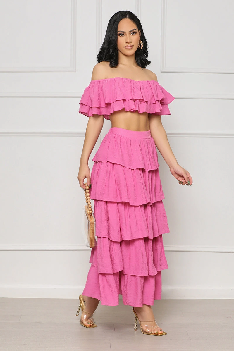 Let's Salsa Crop Ruffle Skirt Set (Pink)- FINAL SALE 1 Let's Salsa Crop Ruffle Skirt Set (Pink)- FINAL SALE