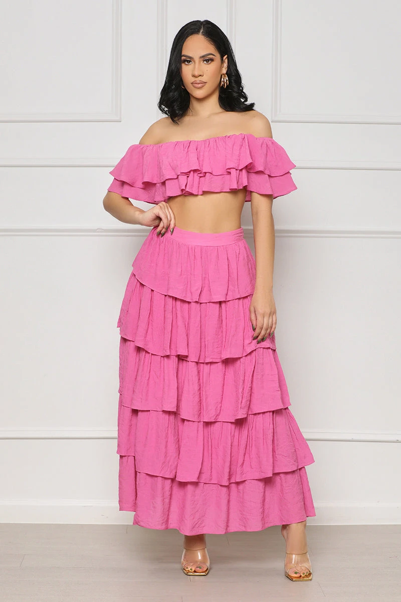Let's Salsa Crop Ruffle Skirt Set (Pink)- FINAL SALE 2 Let's Salsa Crop Ruffle Skirt Set (Pink)- FINAL SALE - Image 2