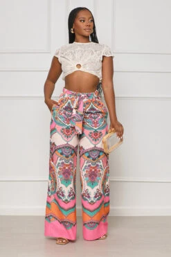 Can't Replace Me Abstract Trousers (Pink Multi)- FINAL SALE -Lilly's Kloset lilly4 18 236932
