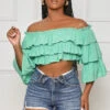 Back At It Ruffle Crop Top (Green)- FINAL SALE