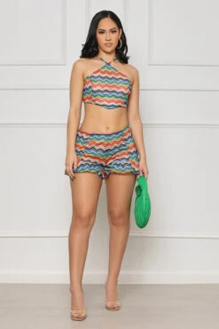 Best Summer Halter Shorts Set (Tan Multi)- FINAL SALE -Lilly's Kloset lilly4 18 237117