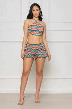 Best Summer Halter Shorts Set (Tan Multi)- FINAL SALE -Lilly's Kloset lilly4 18 237131