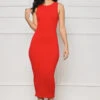 Contour Ribbed Midi Dress (Red)
