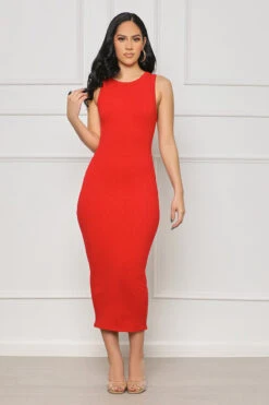 Contour Ribbed Midi Dress (Red)