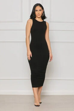 Contour Ribbed Midi Dress (Black)