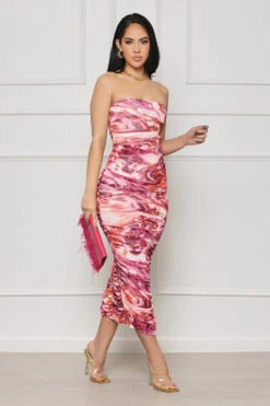 Spring Love Ruched Tube Dress (Pink Multi)- FINAL SALE