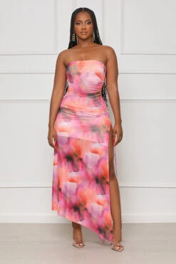 Love Rush Ruched Midi Dress (Pink Multi)- FINAL SALE