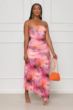 Love Rush Ruched Midi Dress (Pink Multi)- FINAL SALE -Lilly's Kloset lilly4 25 2311540