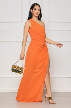 The Headliner One Shoulder Maxi Dress (Orange)-FINAL SALE -Lilly's Kloset lilly4 25 2311881