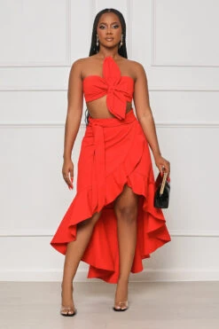 Classic Ending Ruffle Skirt Set (Red)- FINAL SALE