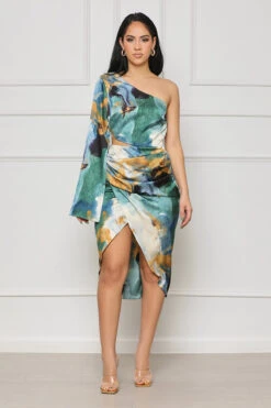 Lost In You One Shoulder Midi Dress (Blue Multi)