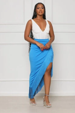 Right On Cue Fringe Midi Skirt (Blue)- FINAL SALE -Lilly's Kloset lilly4 25 2312467